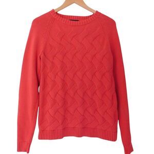 Lands End Coral Cable Knit Pullover Cotton Drifter Sweater Tall Large TL‎